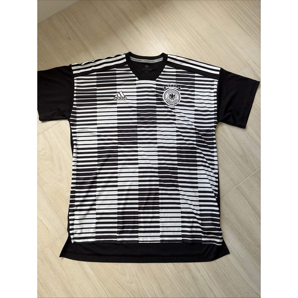 GERMANY 2017/2018 TRAINING FOOTBALL SHIRT JERSEY ADIDAS BLACK WHITE MENS X LARGE